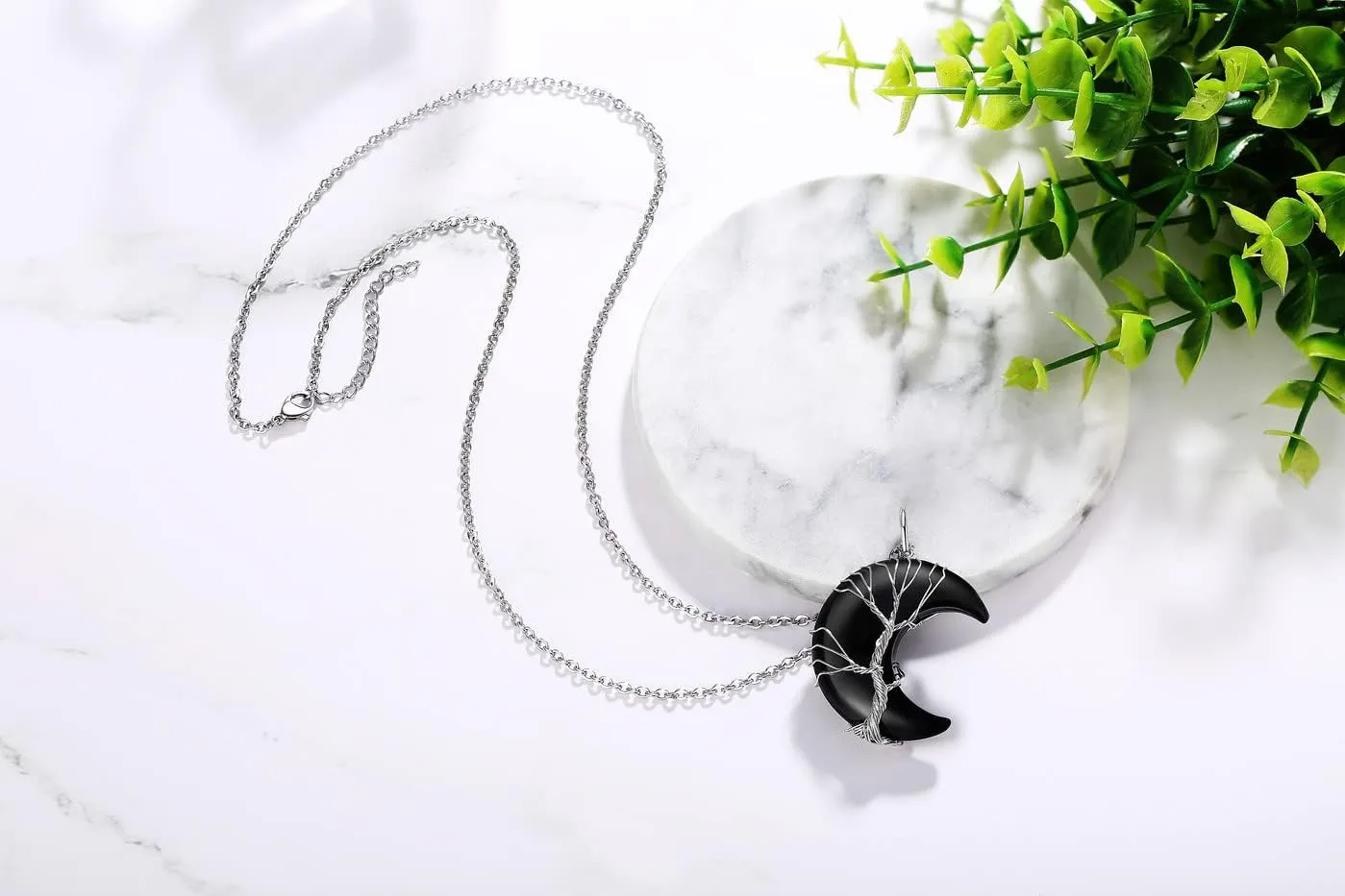 XIANNVXI Necklaces for Women Crescent Moon Pendant Necklace Tree of Life Wire Wrapped Crystal Necklaces Natural Gemstone Quartz Jewelry for Women Men
