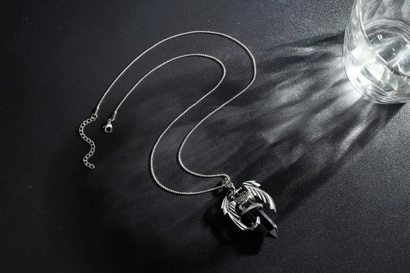XIANNVXI Vintage Dragon Necklace for Men Women Black Obsidian Crystal Healing Stone Necklace Cool Simple Retro Natural Reiki Spirtural Witch Gemstone Pendant Jewelry