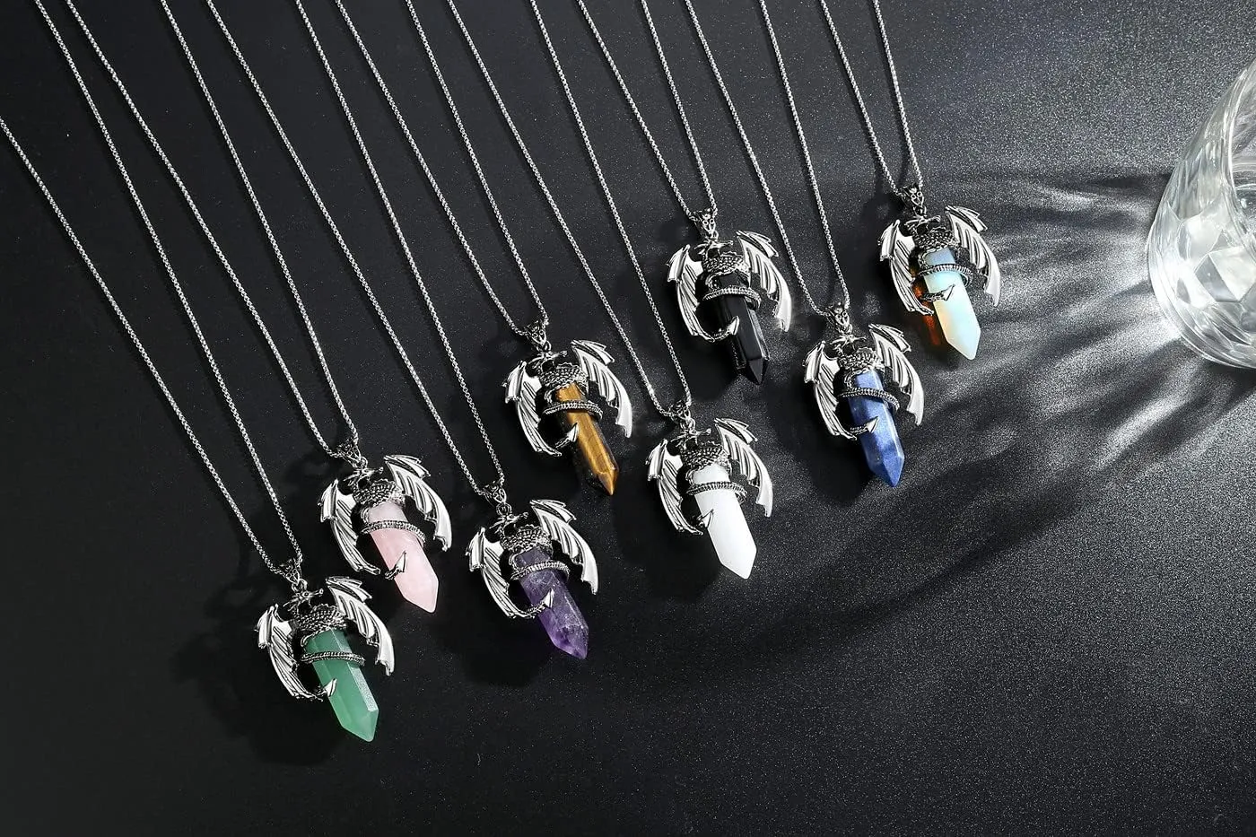 XIANNVXI Vintage Dragon Necklace for Men Women Black Obsidian Crystal Healing Stone Necklace Cool Simple Retro Natural Reiki Spirtural Witch Gemstone Pendant Jewelry