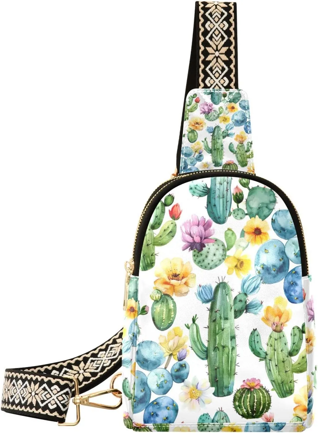 xigua Small Sling Bag for Women Cute Cactus Fanny Pack Faux Leather Crossbody Bags Lightweight Chest Bag