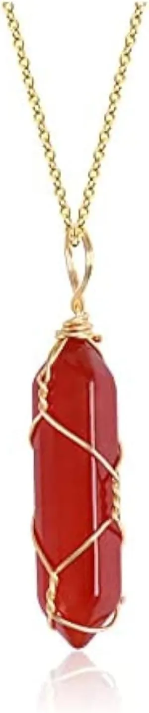 YANCHUN Red Carnelian Necklace Healing Crystal Necklace Red Carnelian Crystal Healing Pendant Necklaces Carnelian Crystal Necklace for Women