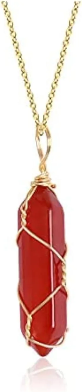 YANCHUN Red Carnelian Necklace Healing Crystal Necklace Red Carnelian Crystal Healing Pendant Necklaces Carnelian Crystal Necklace for Women