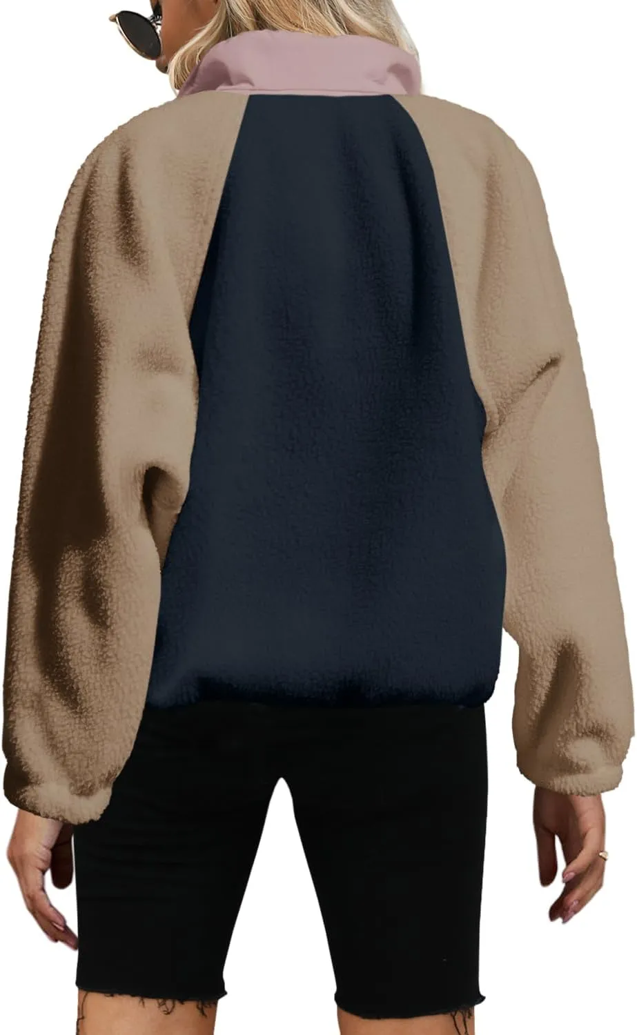 Yanekop Womens Fuzzy Fleece Pullover Sherpa Sweatshirt Long Sleeve Button Down Sweater Jacket with Pockets