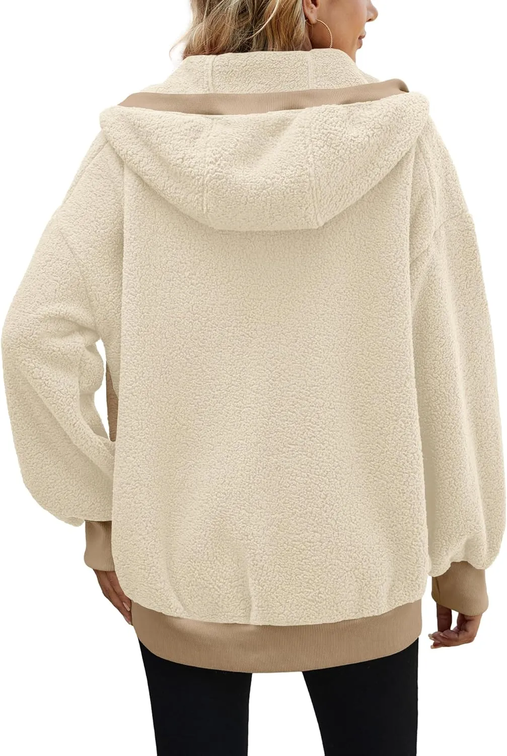Yanekop Womens Oversized Sherpa Jacket Cozy Color Block Fleece Jacket Fuzzy Zip Up Hoodies Outerwear with Pockets