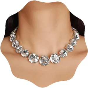 YERTTER Sparkle Full Rhinestone Choker Round Crystal Chain Necklace Earrings Set Crystal Statement Collar Clavicle Choker Necklace for Wedding Women