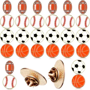 Yinkin 24 Pcs Sports Lapel Pins, Soccer Enamel Pins, Basketball Backpack Pins, Football Lapel Pins, Baseball Pins, Sports Fan Pins Hat Shirt Pin Tie Tack Pinback Sports Accessories Charm Decoration