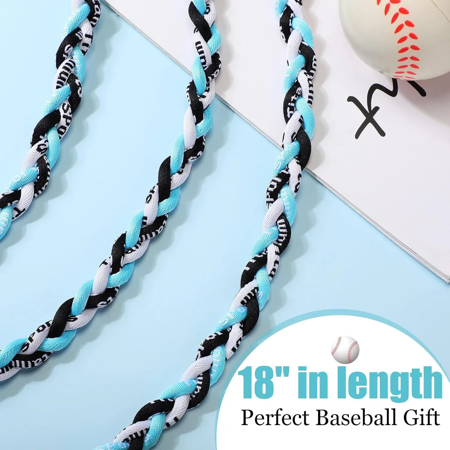Zeyune 12 Pcs 18" Baseball Necklace for Boys Three Braided Rope Tornado Titanium Baseball Rope Necklace for Men Sport