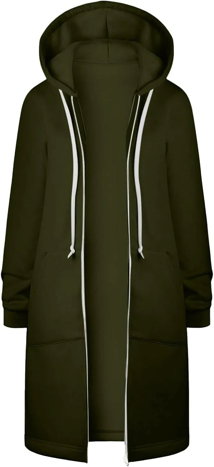 Zip Up Long Hoodie for Women Fleece Plus Size Jacket Long Sleeve Fall Winter Coat Warm Hooded Sweatshirt with Pockets