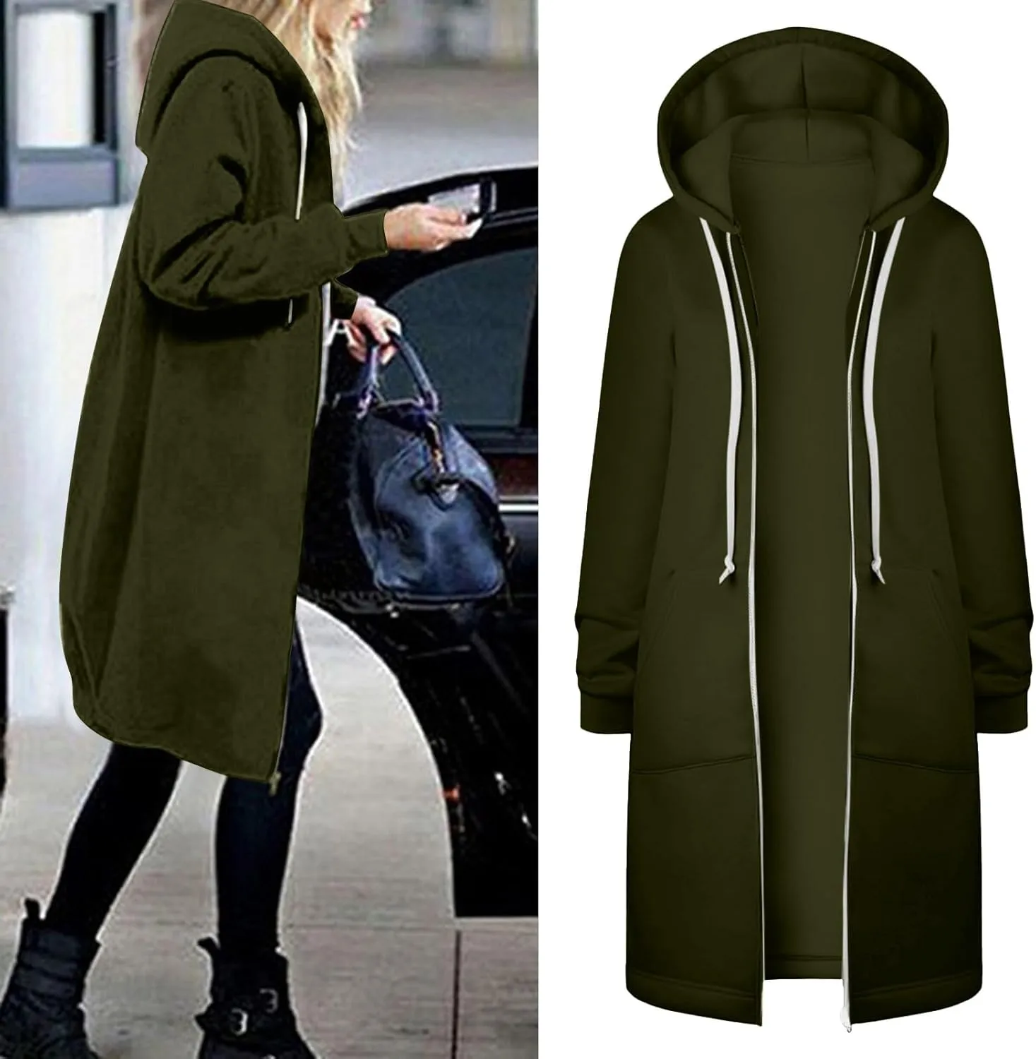 Zip Up Long Hoodie for Women Fleece Plus Size Jacket Long Sleeve Fall Winter Coat Warm Hooded Sweatshirt with Pockets