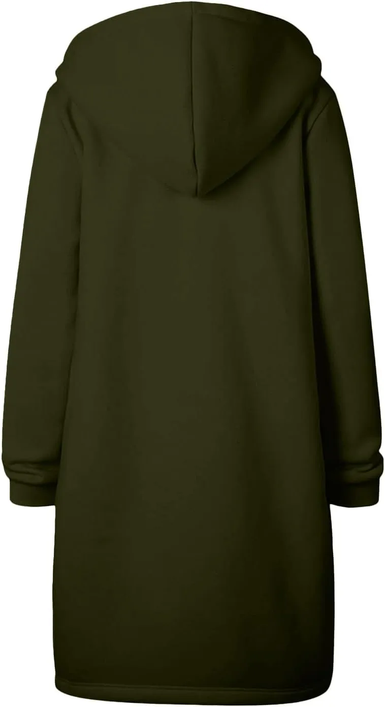 Zip Up Long Hoodie for Women Fleece Plus Size Jacket Long Sleeve Fall Winter Coat Warm Hooded Sweatshirt with Pockets