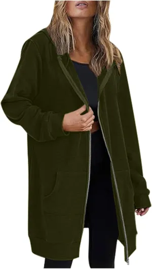 Zip Up Long Hoodie for Women Fleece Plus Size Jacket Long Sleeve Fall Winter Coat Warm Hooded Sweatshirt with Pockets