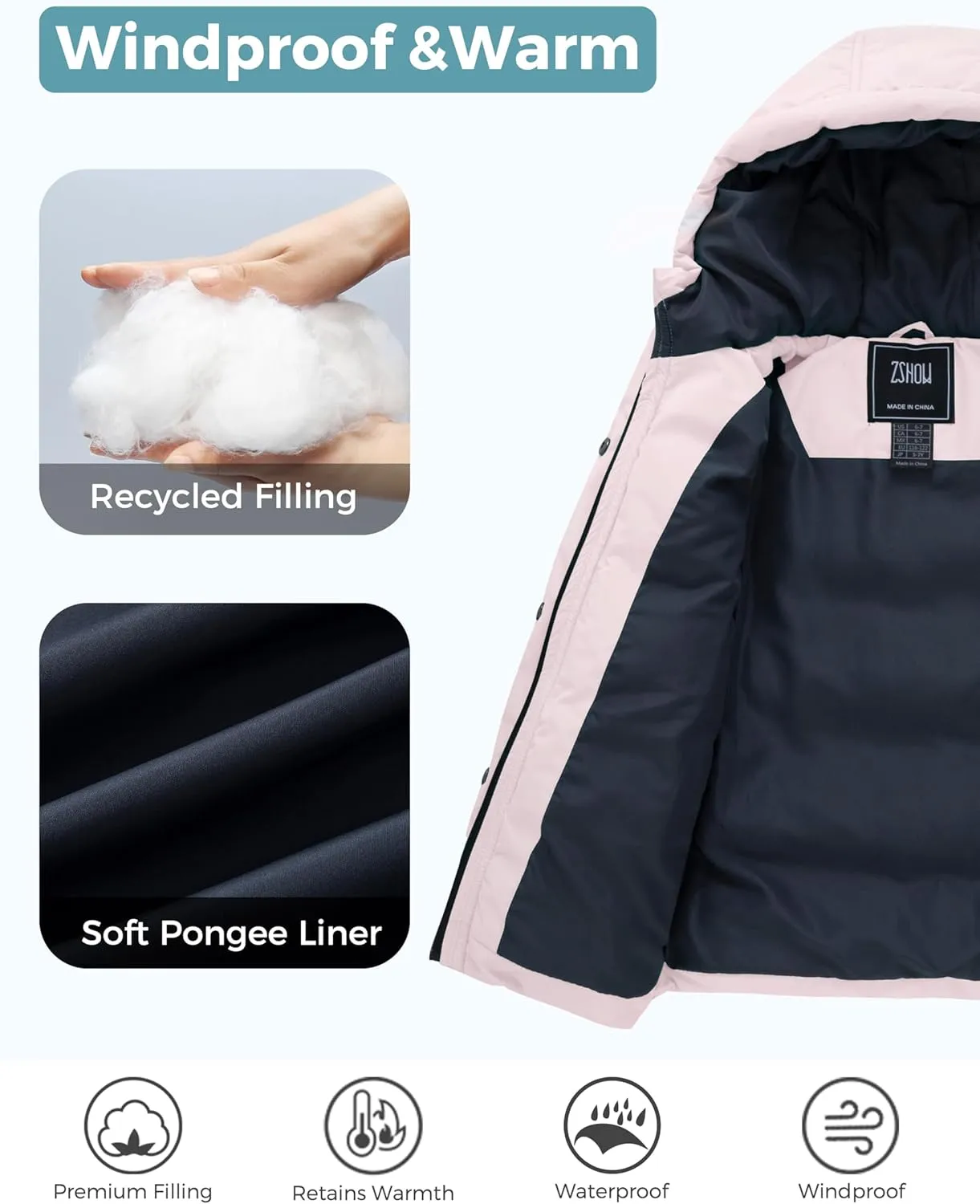 ZSHOW Girls' Lightweight Puffer Jacket Warm Hooded Winter Coat Quilted Outerwear Jacket