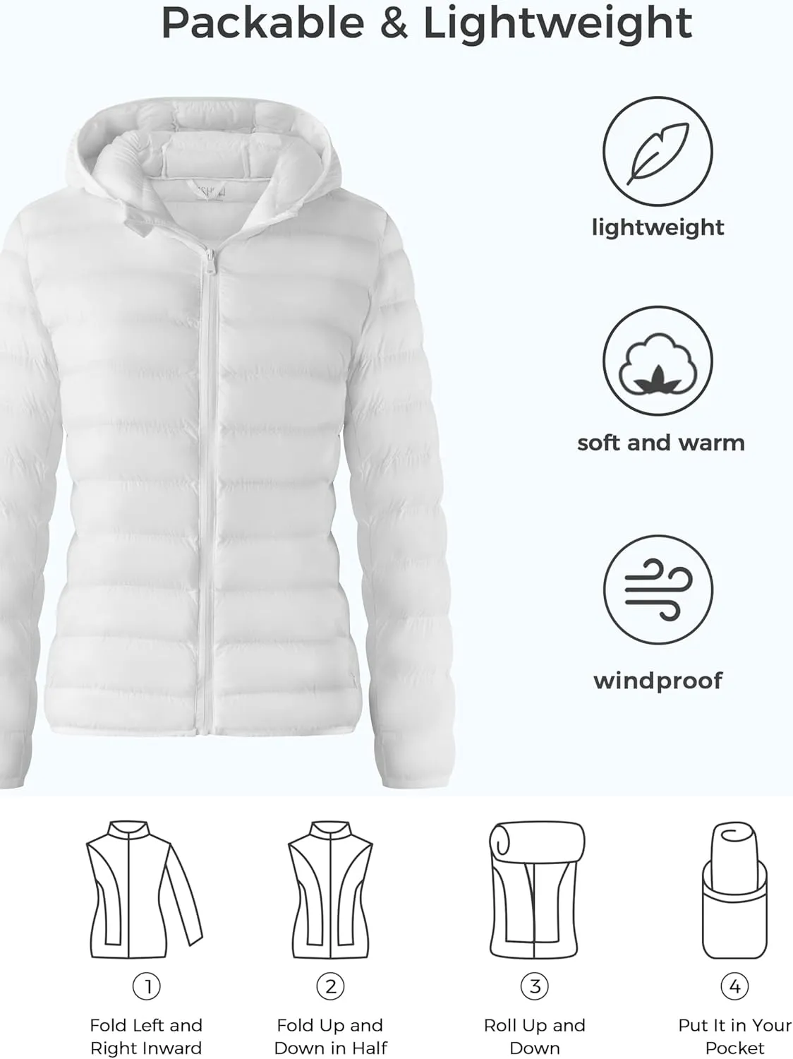 ZSHOW Women's Packable Puffer Jacket Warm Hooded Lightweight Winter Coat