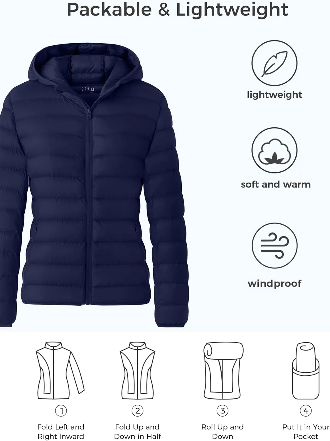 ZSHOW Women's Packable Puffer Jacket Warm Hooded Lightweight Winter Coat