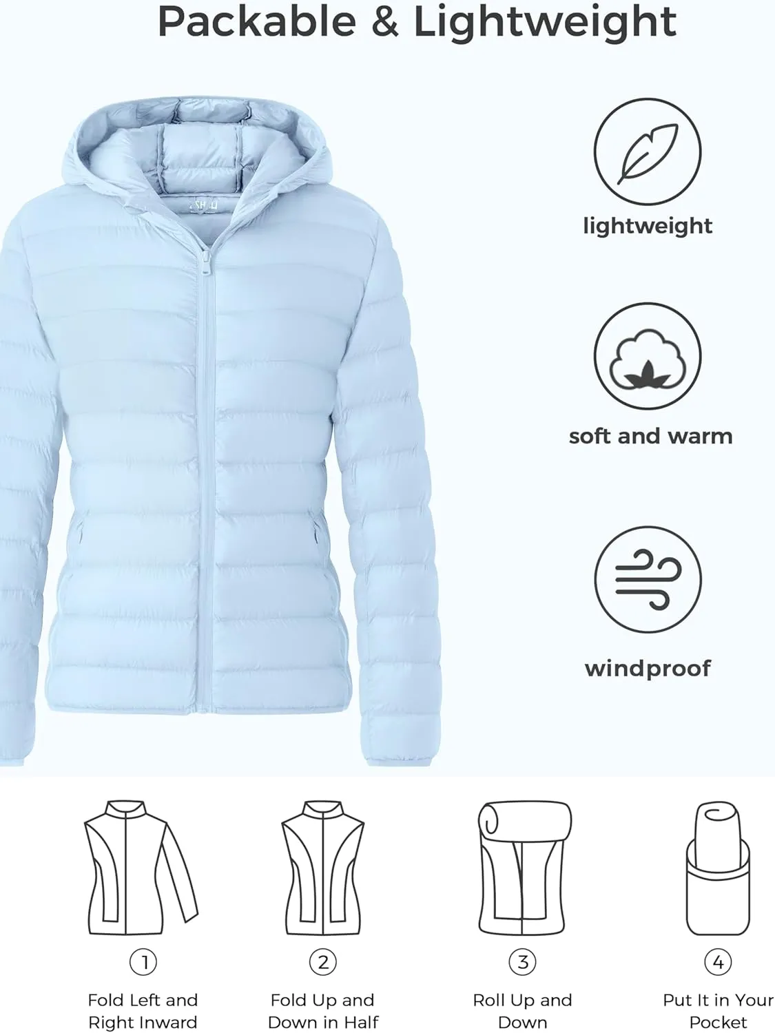 ZSHOW Women's Packable Puffer Jacket Warm Hooded Lightweight Winter Coat